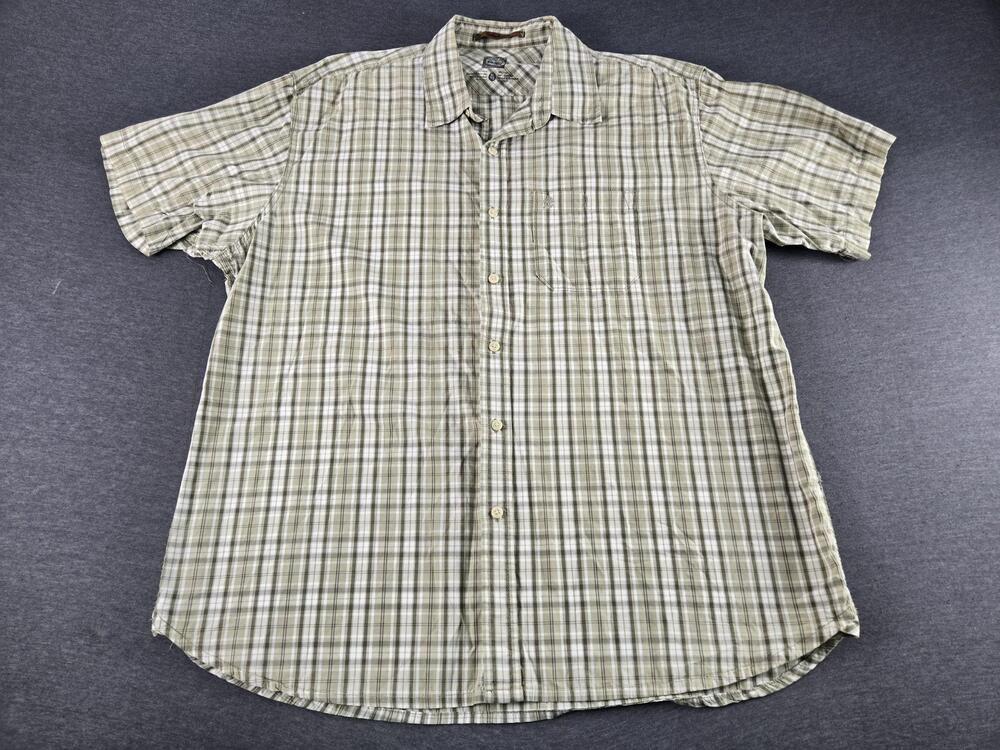 Timberland Shirt Mens XL Green Plaid Short Sleeve Button Up Cotton Casual